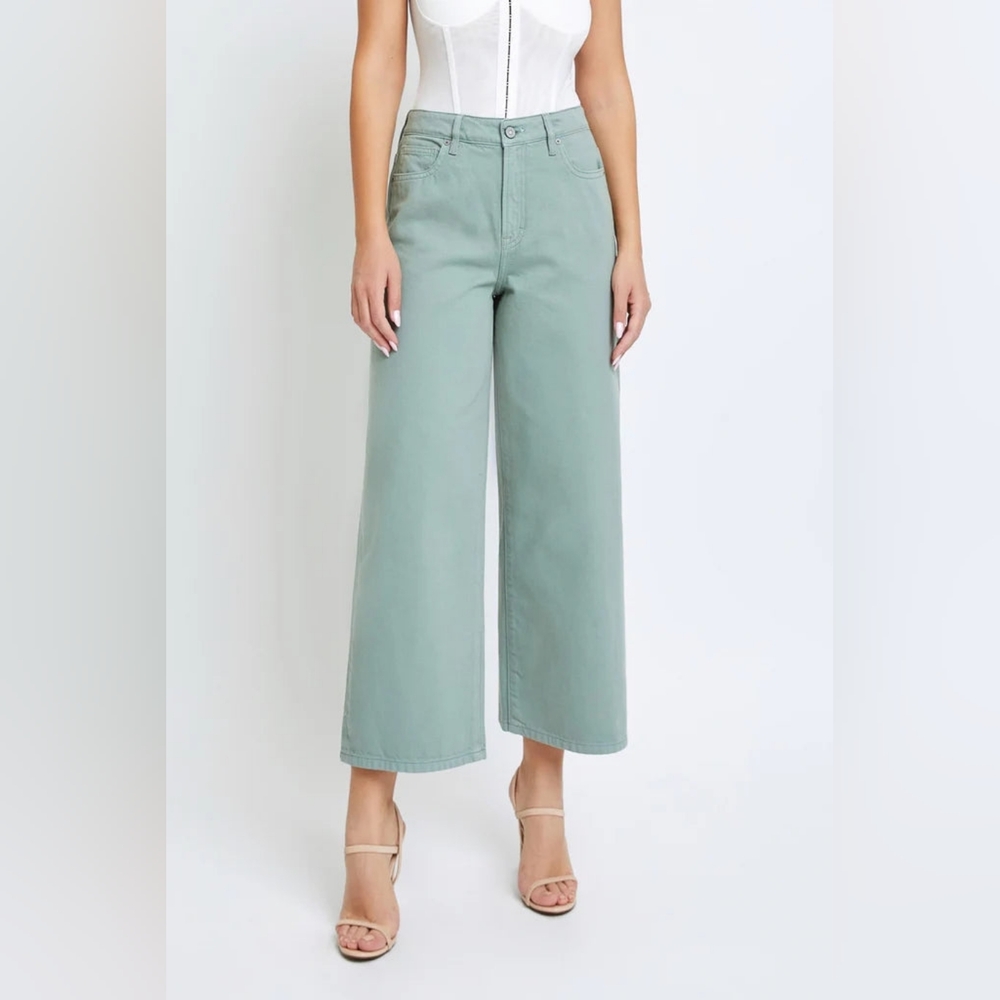 Hidden Los Angeles Nori High Rise Cropped Wide Leg Jeans Sage Size 31/12 NWT